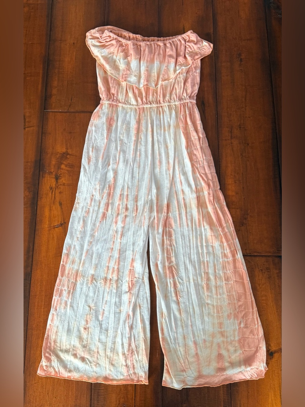 Anama Peach and Cream Tie-Dye strapless Jumpsuit